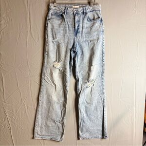 H&M Light Blue Harper High Rise Distressed Wide Leg Jeans